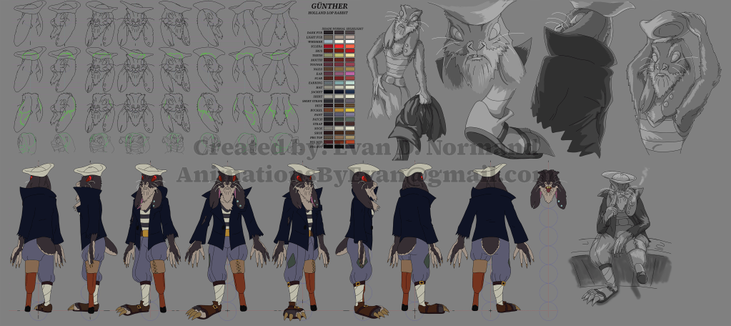 Anthropomorphic rabbit design from unreleased pirate cartoon.