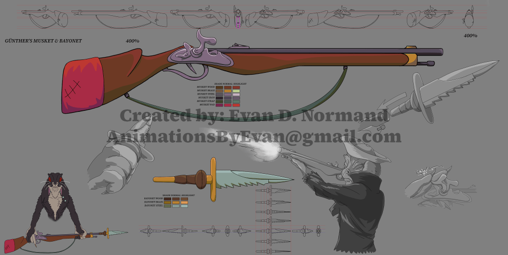 Musket and Bayonet design from unreleased pirate cartoon.