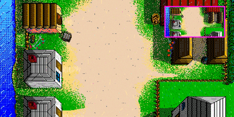 Simple fantasy village: 480x240 8-bit pallet. Native resolution in corner. Click to expand